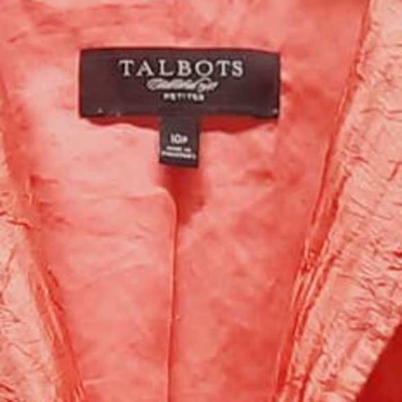 Talbots Petites Silk Blend Rich Coral Crinkle 2 button lightweight blazer 10P - Picture 3 of 4
